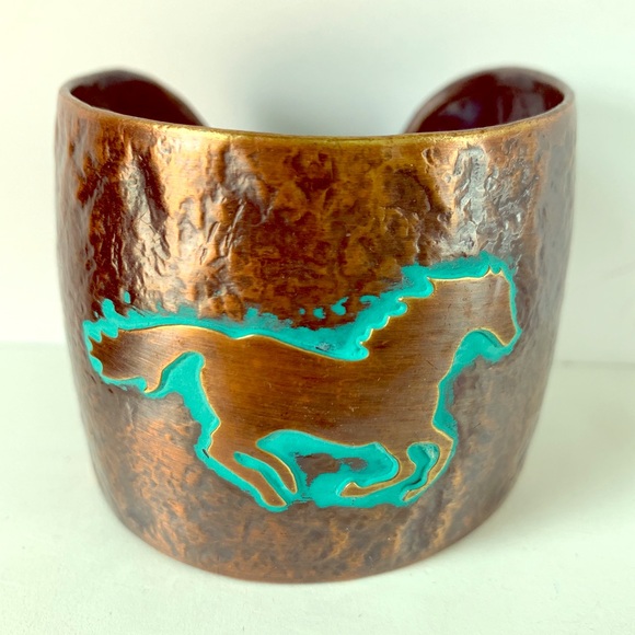 Jewelry - Copper Horse Cuff Bracelet Oxidized Textured